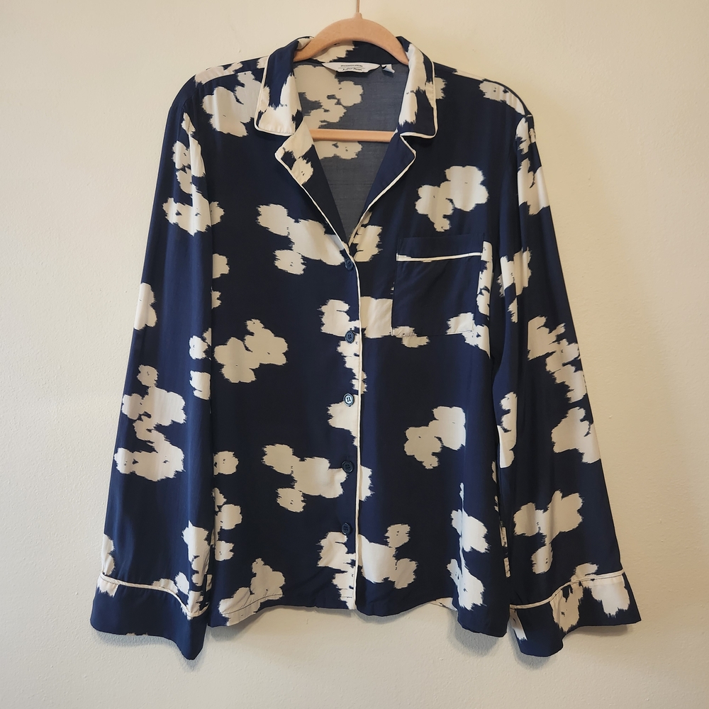 & Other Stories Navy and Cream Print Top